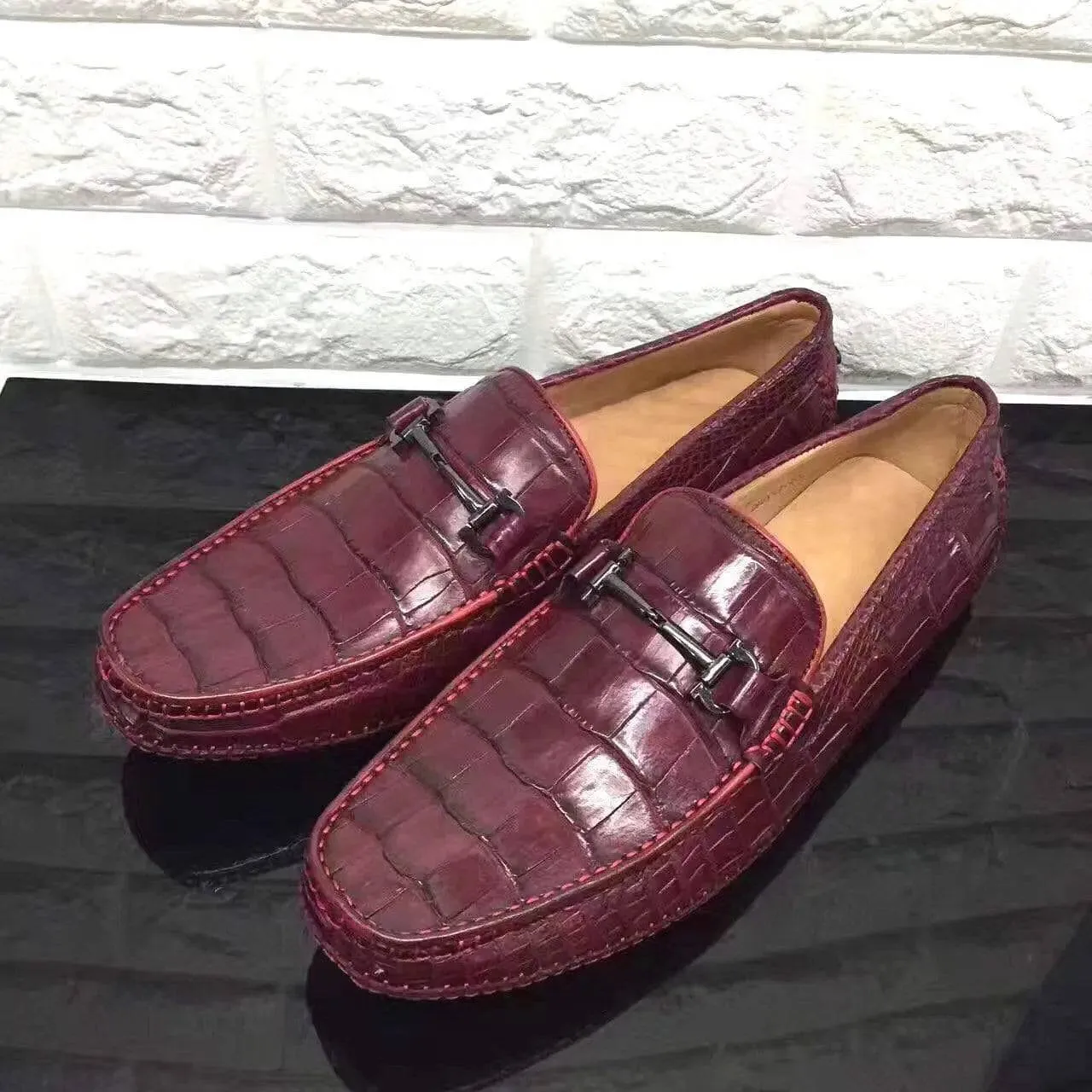Crocodile Shoes Genuine Crocodile Belly Leather Slip On Loafer Shoes Supportive Flats