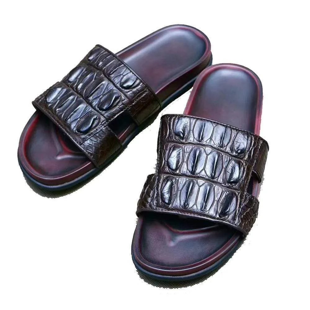 School Game Seaside Step Crocodile Shoes Genuine  Crocodile Bone  Leather  Mens  Slipper