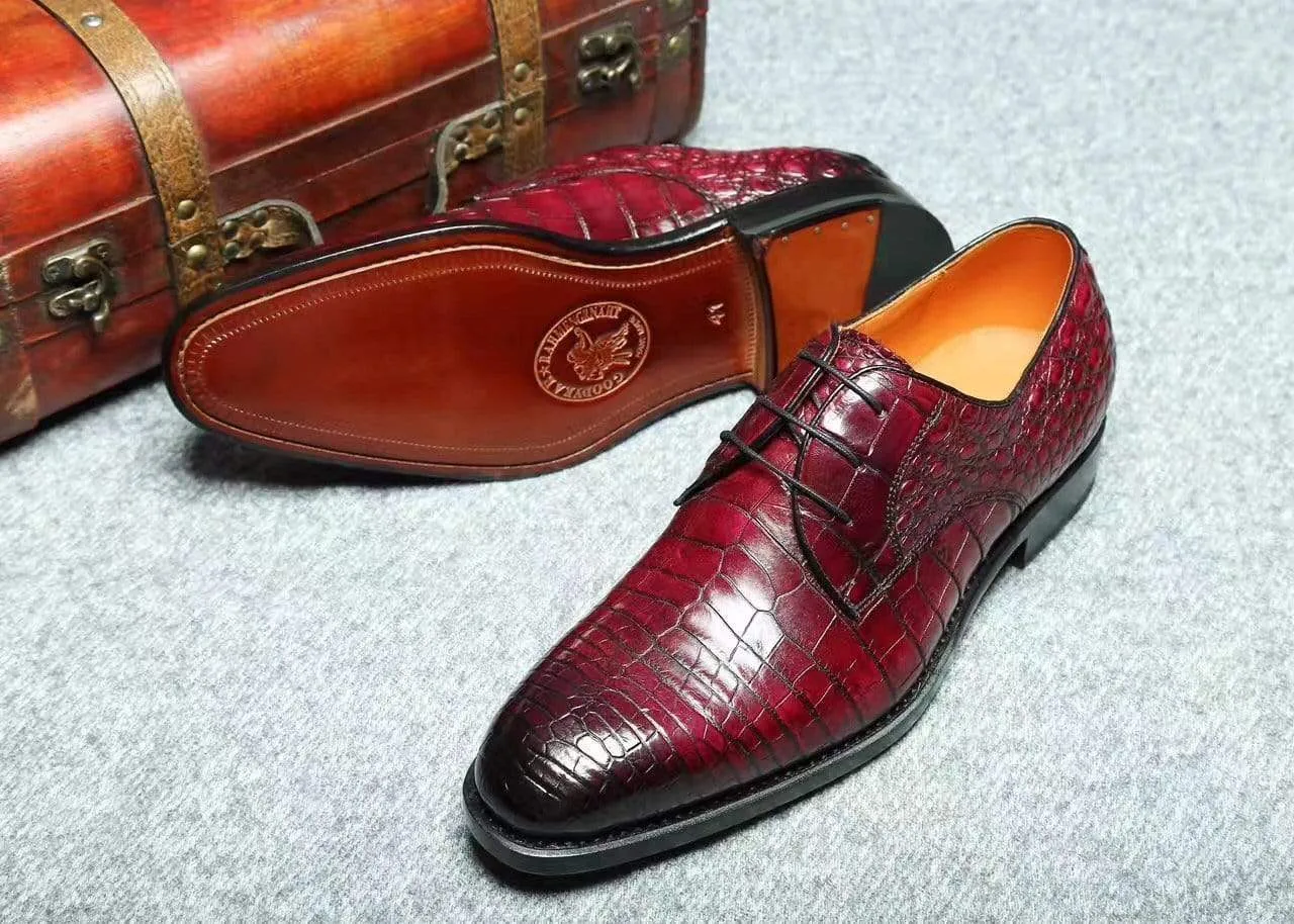 Everyday Use Crocodile Shoes Genuine Crocodile Goodyear Welted Formal Derby Shoes