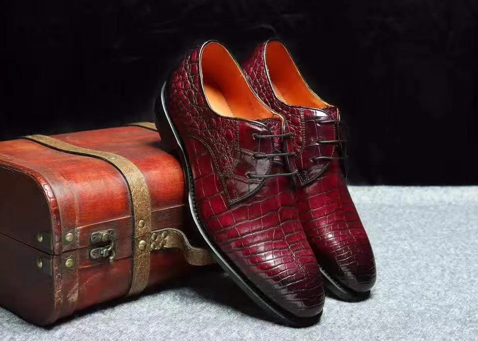 Crocodile Shoes Genuine Crocodile Goodyear Welted Formal Derby Shoes City Wander Deck Walk