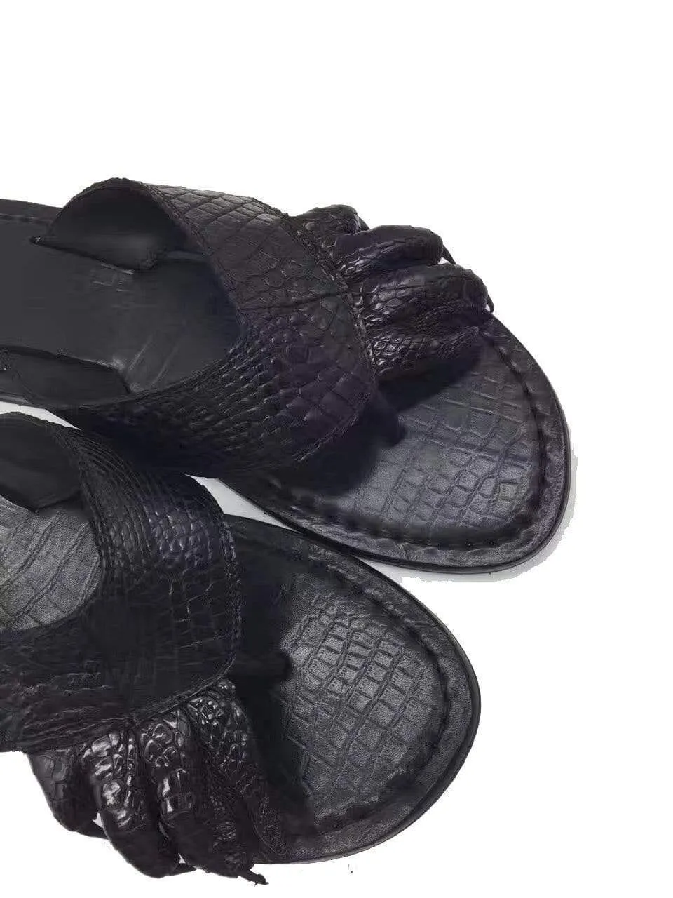 Crocodile Shoes Genuine  Crocodile Leather  Mens Slipper Versatile Footwear Style Modern Edge