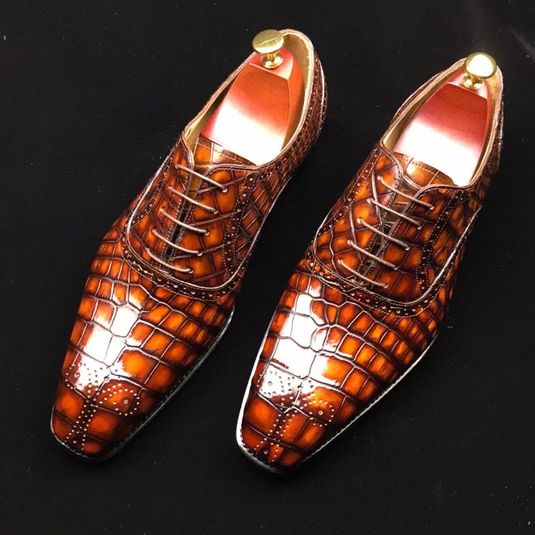 Deck Walk Herb Walk Crocodile Shoes Genuine Crocodile Leather Mens Wingtip Formal Lace up Wedding Office Shoes
