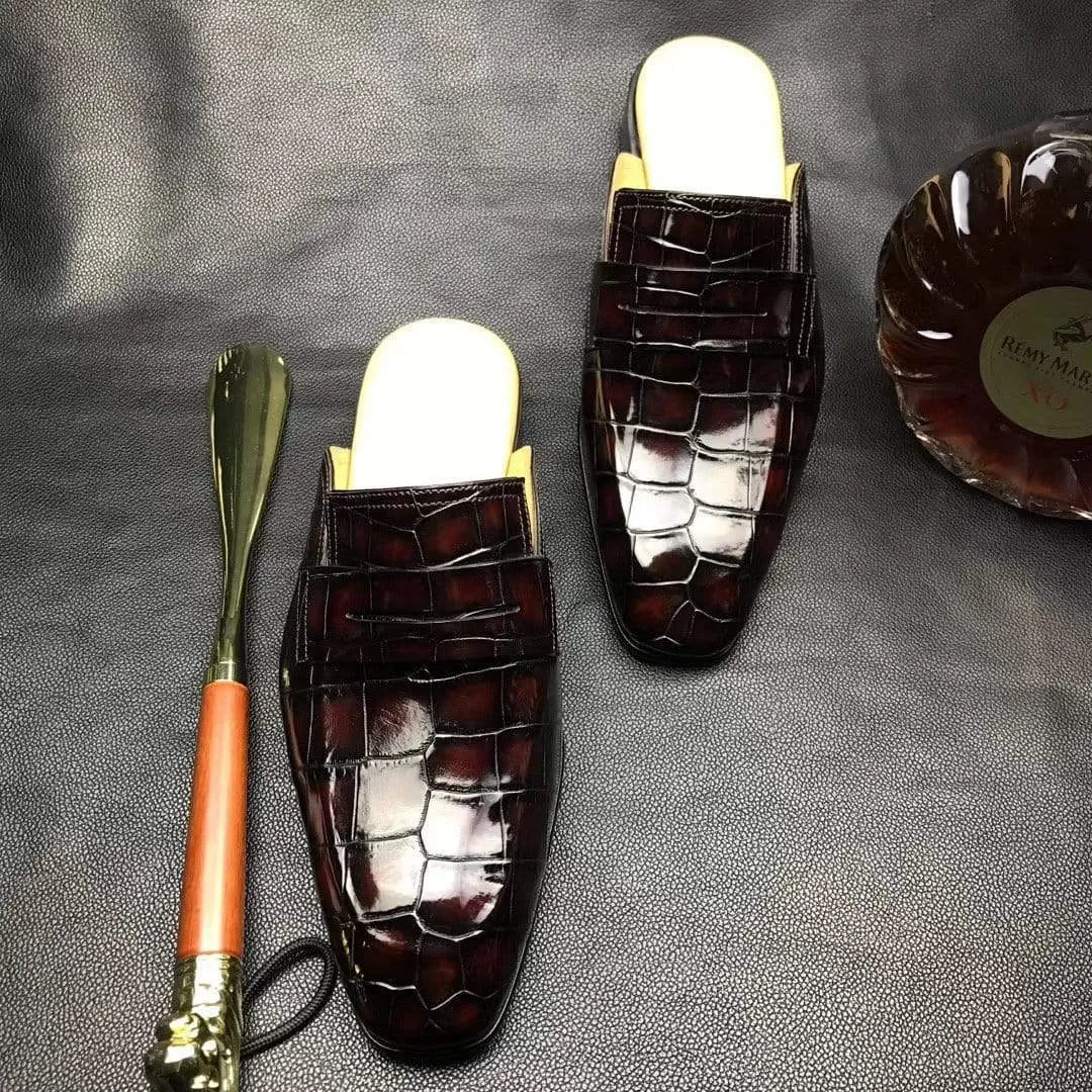 Trendy Footwear Fashionable Flats Shoes Crocodile Shoes Genuine Crocodile Leather Penny Casual Loafers  Slip-On Slippers