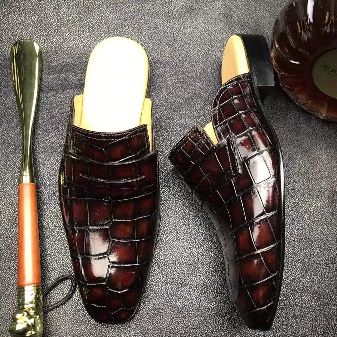 Comfort sole hypoallergenic Crocodile Shoes Genuine Crocodile Leather Penny Casual Loafers  Slip-On Slippers