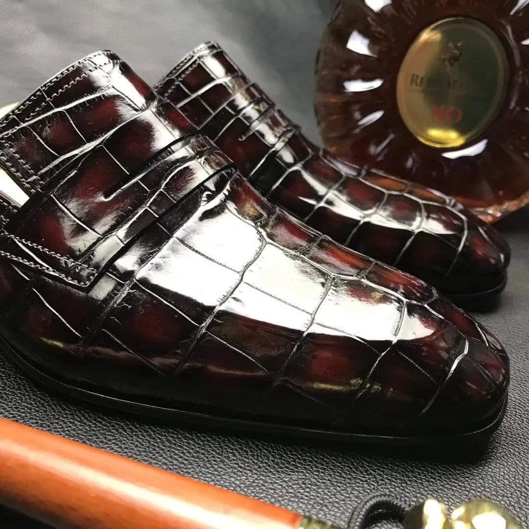Life Step Crocodile Shoes Genuine Crocodile Leather Penny Casual Loafers  Slip-On Slippers