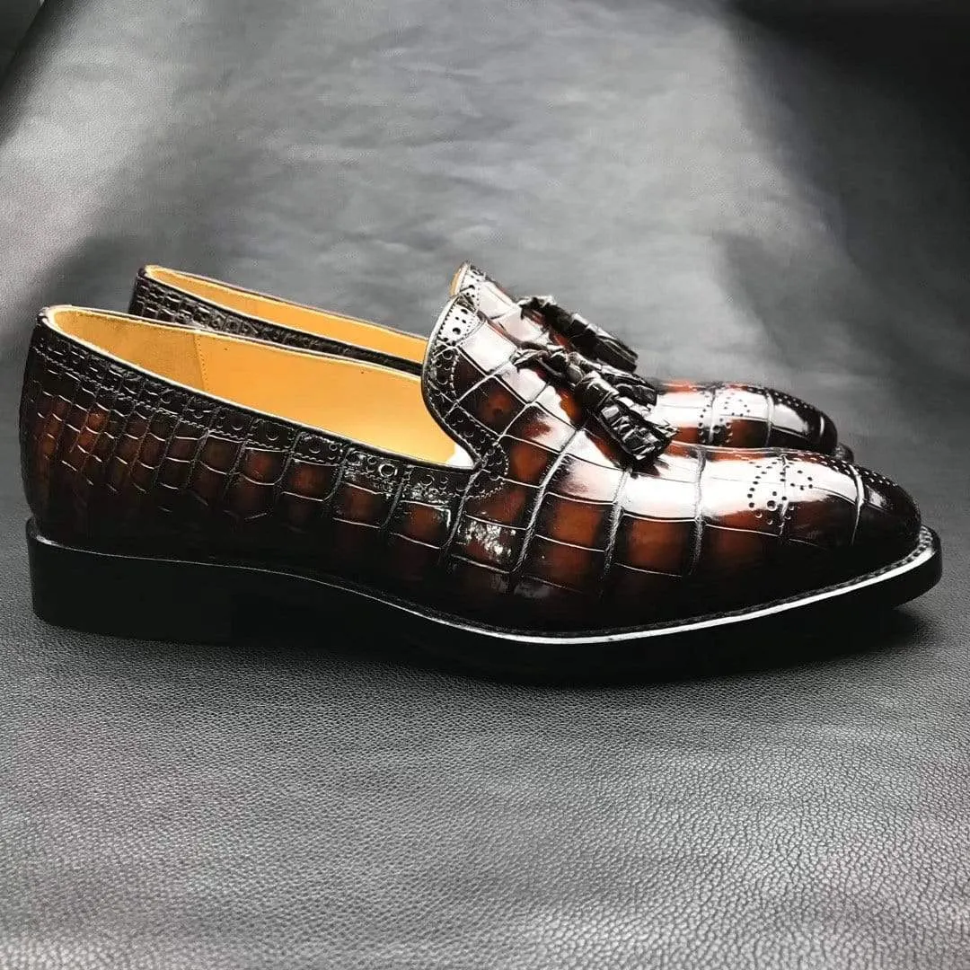 Crocodile Shoes Genuine Crocodile Leather Penny Casual  Tassel Loafers Brogue Shoes High Top Versatile Wear