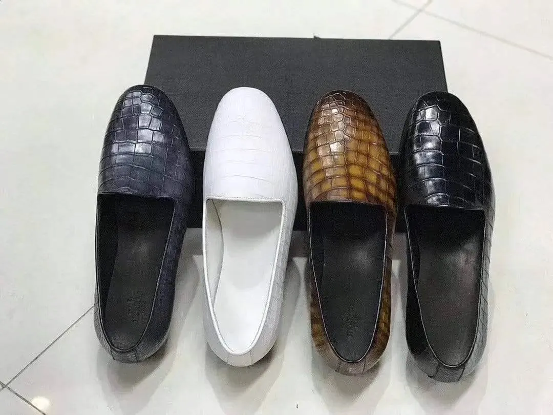 Ring Glow Light Glow Crocodile Shoes Genuine Crocodile Leather Slip-On Dress Shoe