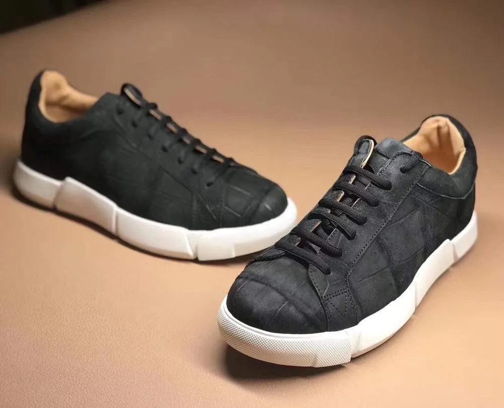 Crocodile Shoes Genuine Crocodile Leather Sport Fashion Leather Sneaker Shoes Modern Design Flower Path