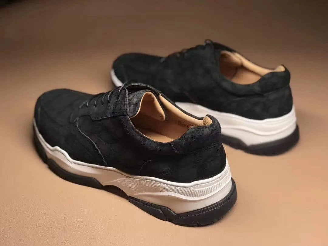 Round Toe Crocodile Shoes Genuine Crocodile Leather Sport Sneakers