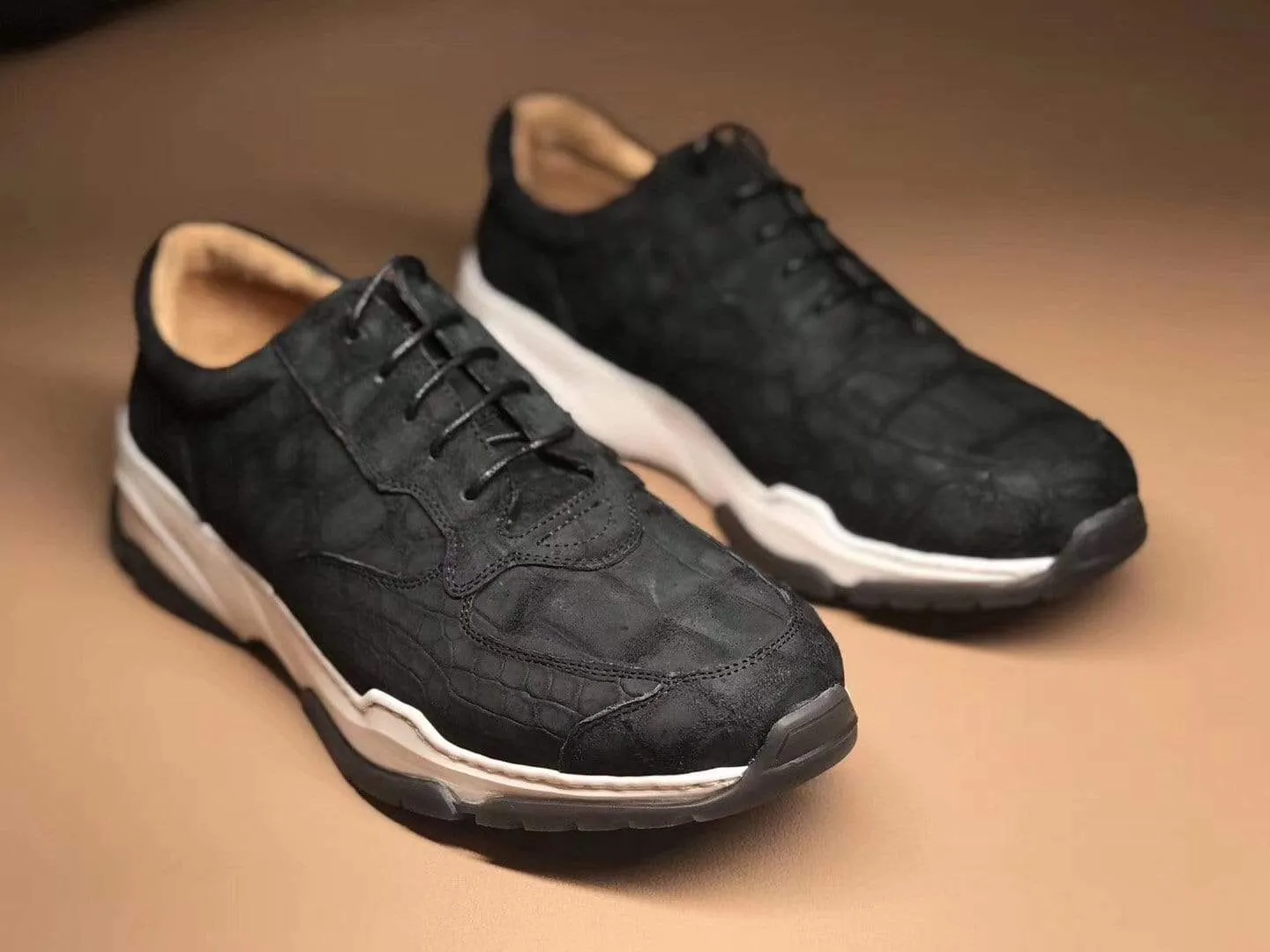 Crocodile Shoes Genuine Crocodile Leather Sport Sneakers Sand Path