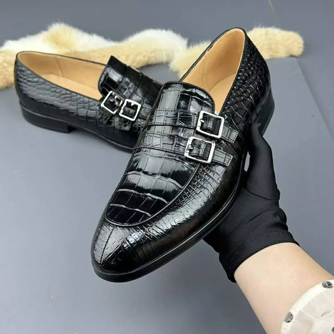 Crocodile Shoes Genuine Crocodile Skin Leather Buckles Slip On Driving Loafers Classic Look Airy Walk