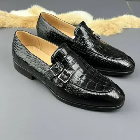 Bloom Step Crocodile Shoes Genuine Crocodile Skin Leather Buckles Slip On Driving Loafers