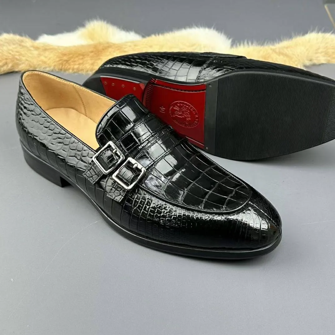 Lightweight Crocodile Shoes Genuine Crocodile Skin Leather Buckles Slip On Driving Loafers