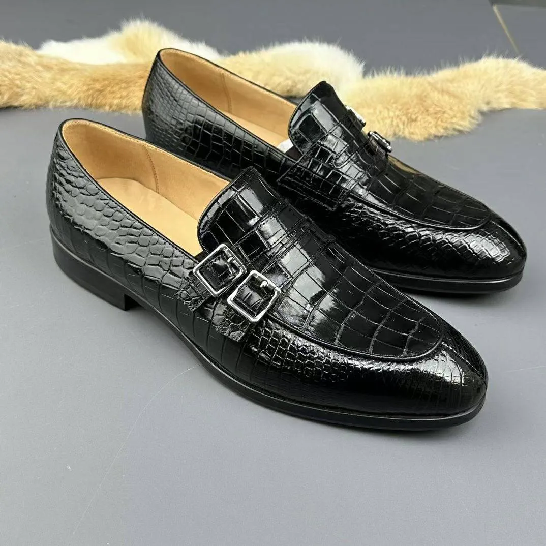 Bloom Step Crocodile Shoes Genuine Crocodile Skin Leather Buckles Slip On Driving Loafers