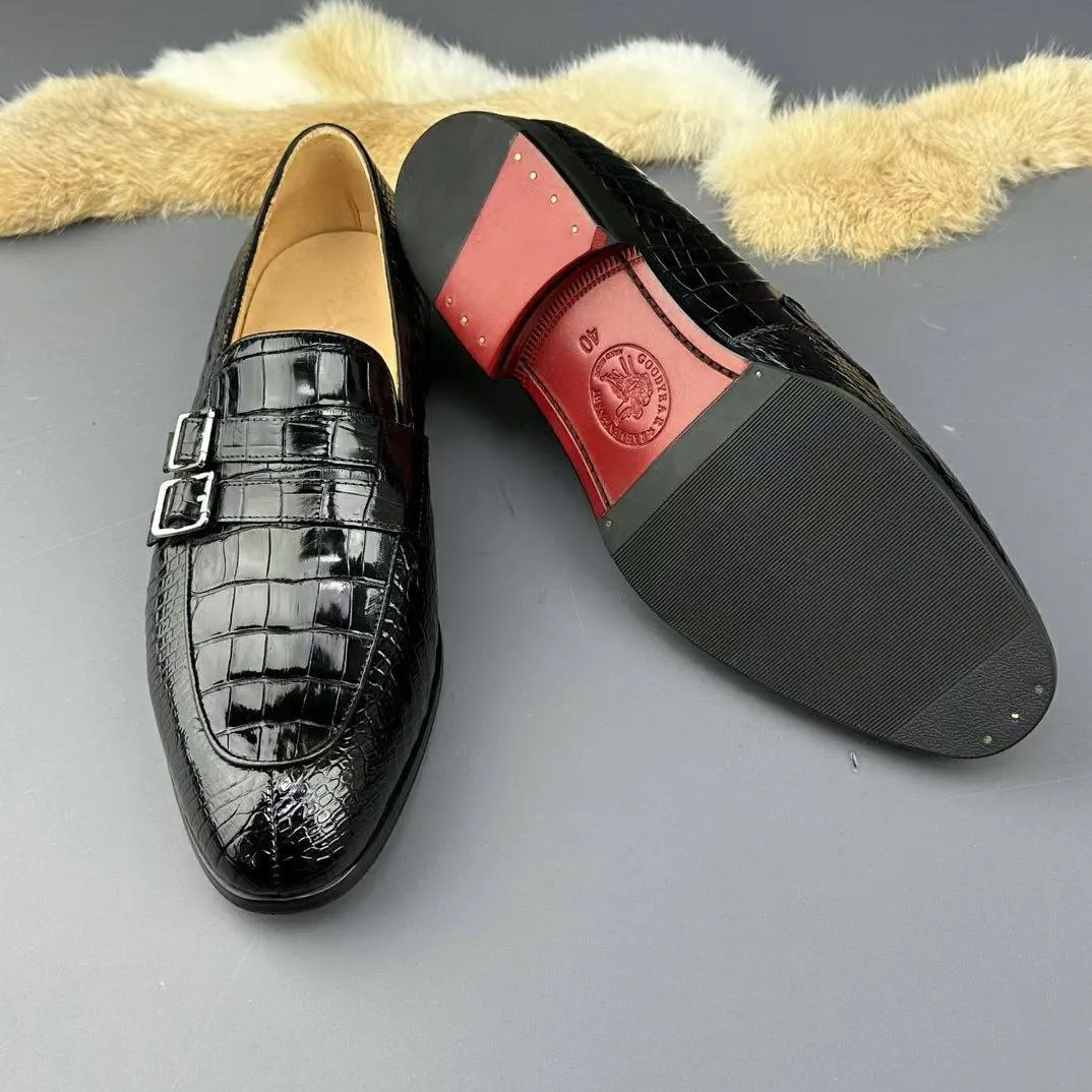 Easy Style Footwear Crocodile Shoes Genuine Crocodile Skin Leather Buckles Slip On Driving Loafers