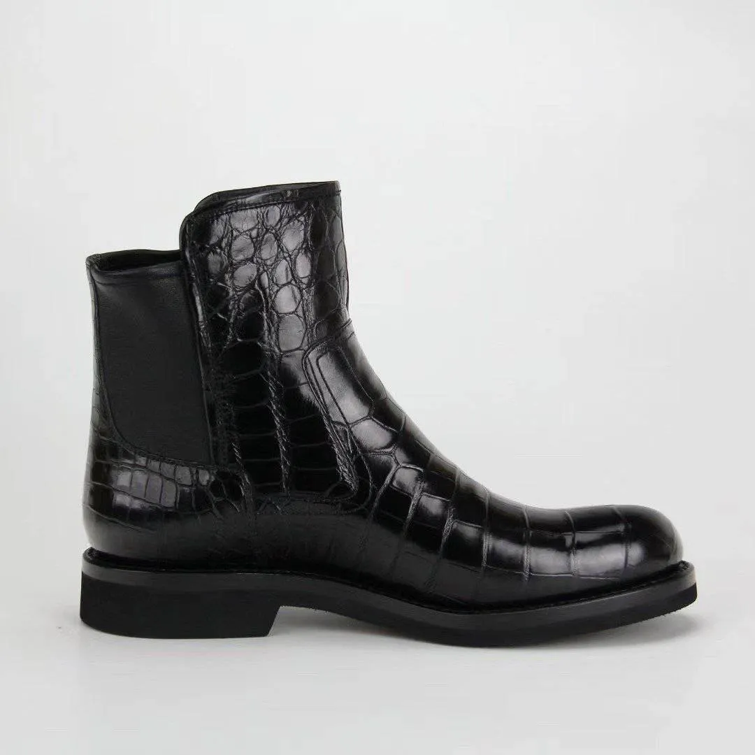 Crocodile Shoes Genuine  Crocodile Skin Leather Chelsea Ankle Boots Durable Quality Lace Up
