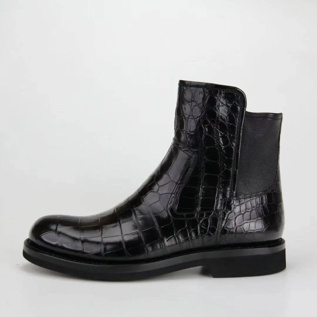 Flexible Footwear Comfortable Soles Crocodile Shoes Genuine  Crocodile Skin Leather Chelsea Ankle Boots