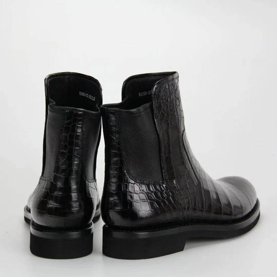 Outdoor Ready Quick Fit Crocodile Shoes Genuine  Crocodile Skin Leather Chelsea Ankle Boots
