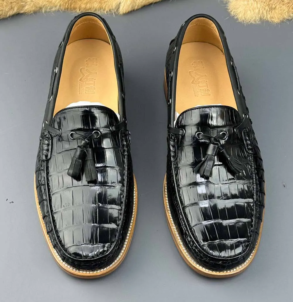 Smooth Finish Airport Style Crocodile Shoes Genuine Crocodile Skin Leather Classic Fashion Slip On Driving Loafers