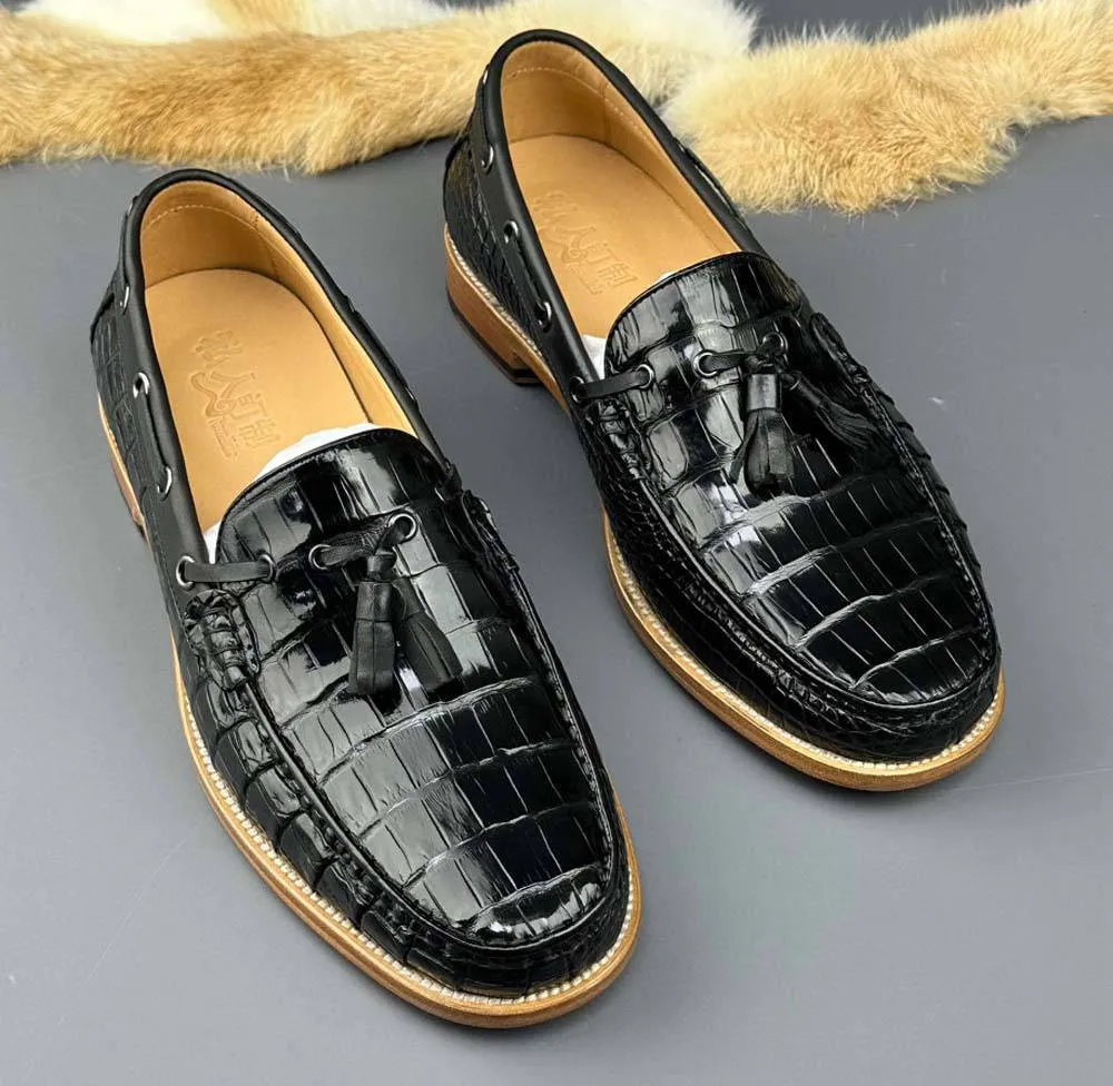 Stylish Design Model Step Crocodile Shoes Genuine Crocodile Skin Leather Classic Fashion Slip On Driving Loafers
