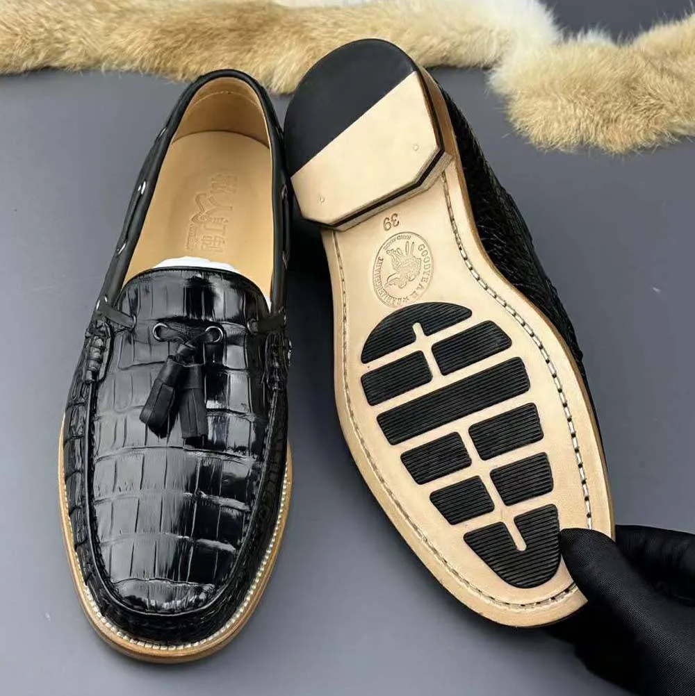 Yoga Path Crocodile Shoes Genuine Crocodile Skin Leather Classic Fashion Slip On Driving Loafers