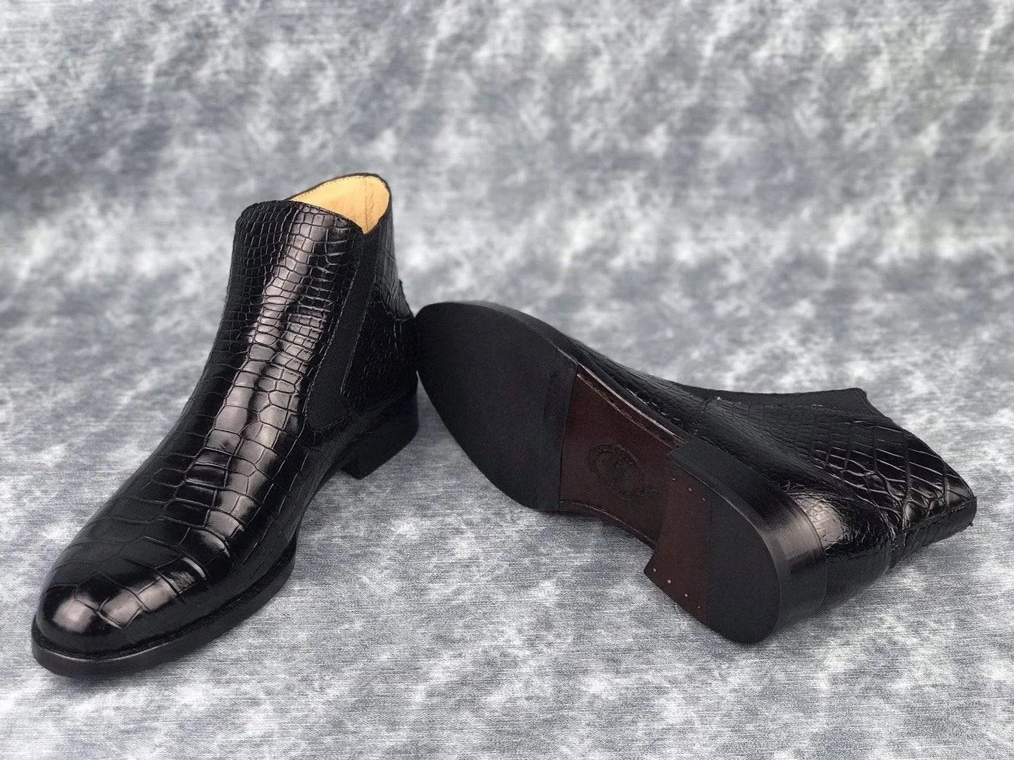 Family Glow Soft Insole Crocodile Shoes Genuine Skin Crocodile Leather Chelsea Ankle Boots