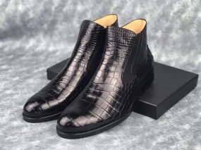 Crocodile Shoes Genuine Skin Crocodile Leather Chelsea Ankle Boots Velvet Touch Taste Fest
