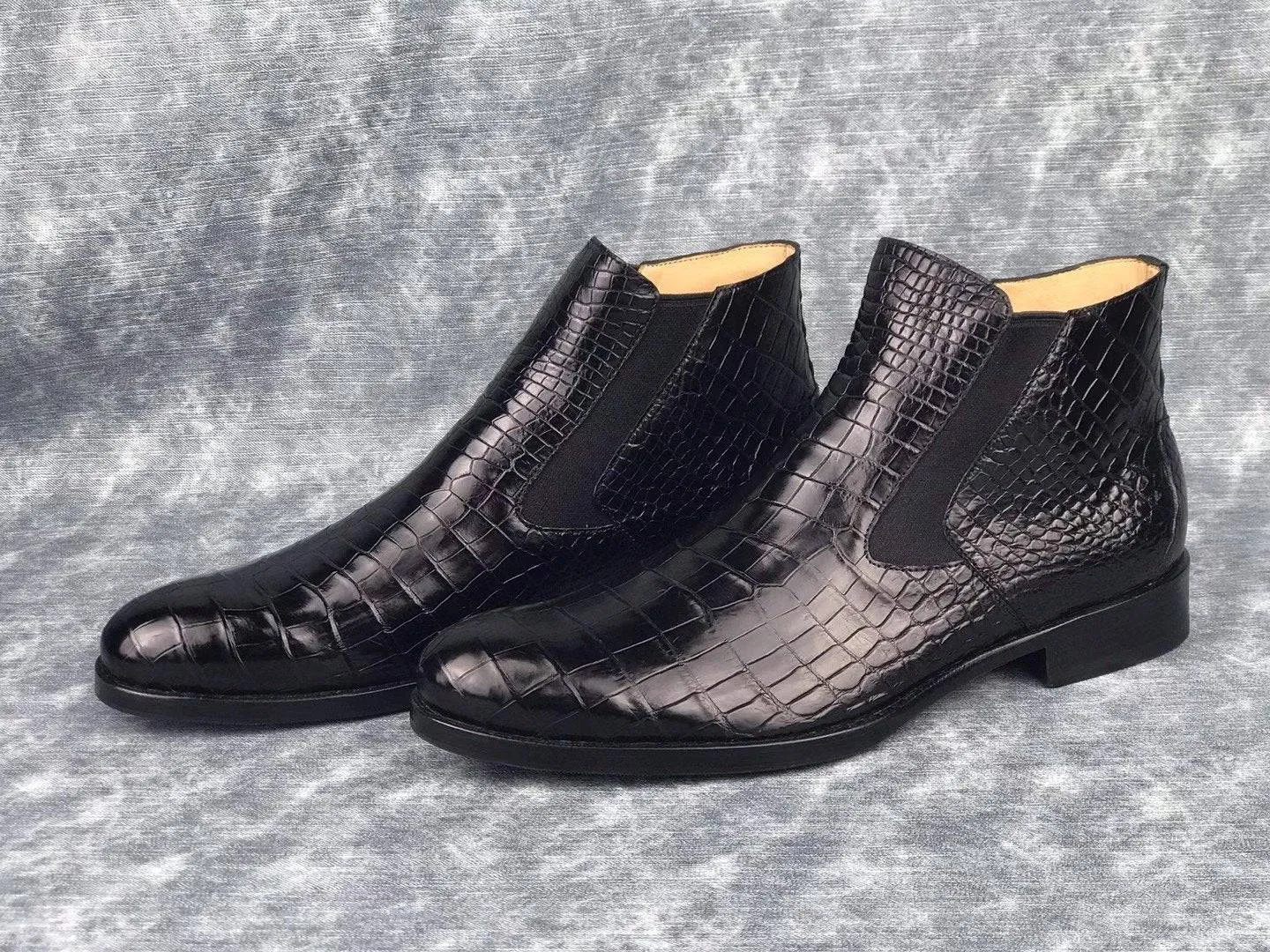 Crocodile Shoes Genuine Skin Crocodile Leather Chelsea Ankle Boots Daily Walk