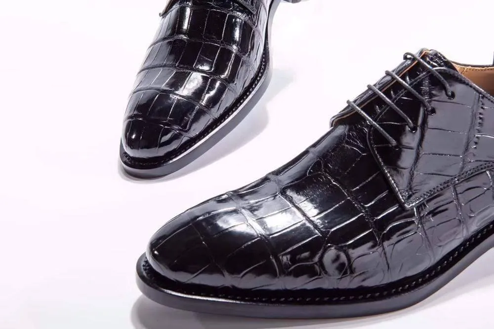 Crocodile Shoes Goodyear Welted Handmade Men Crocodile Leather Lace-Up Shoes,Mens Crocodile Leather Dress Shoes Effortless Wear