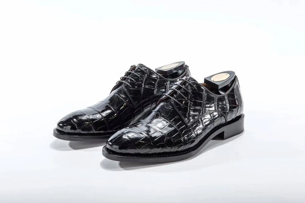 Crocodile Shoes Goodyear Welted Handmade Men Crocodile Leather Lace-Up Shoes,Mens Crocodile Leather Dress Shoes Office Appropriate Shoes Anti Slip
