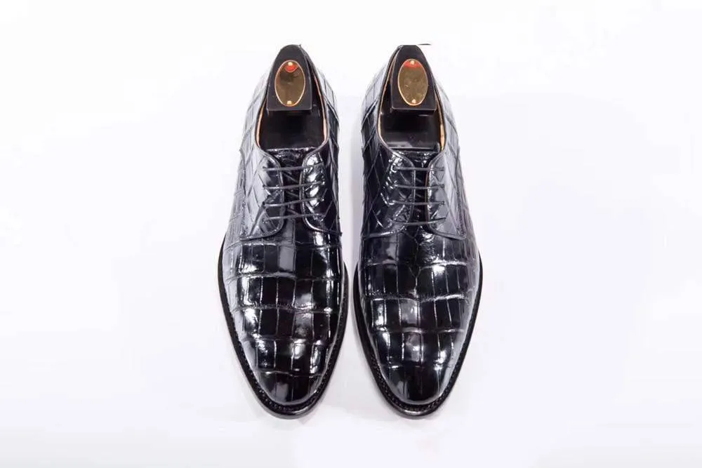 Crocodile Shoes Goodyear Welted Handmade Men Crocodile Leather Lace-Up Shoes,Mens Crocodile Leather Dress Shoes Love Path
