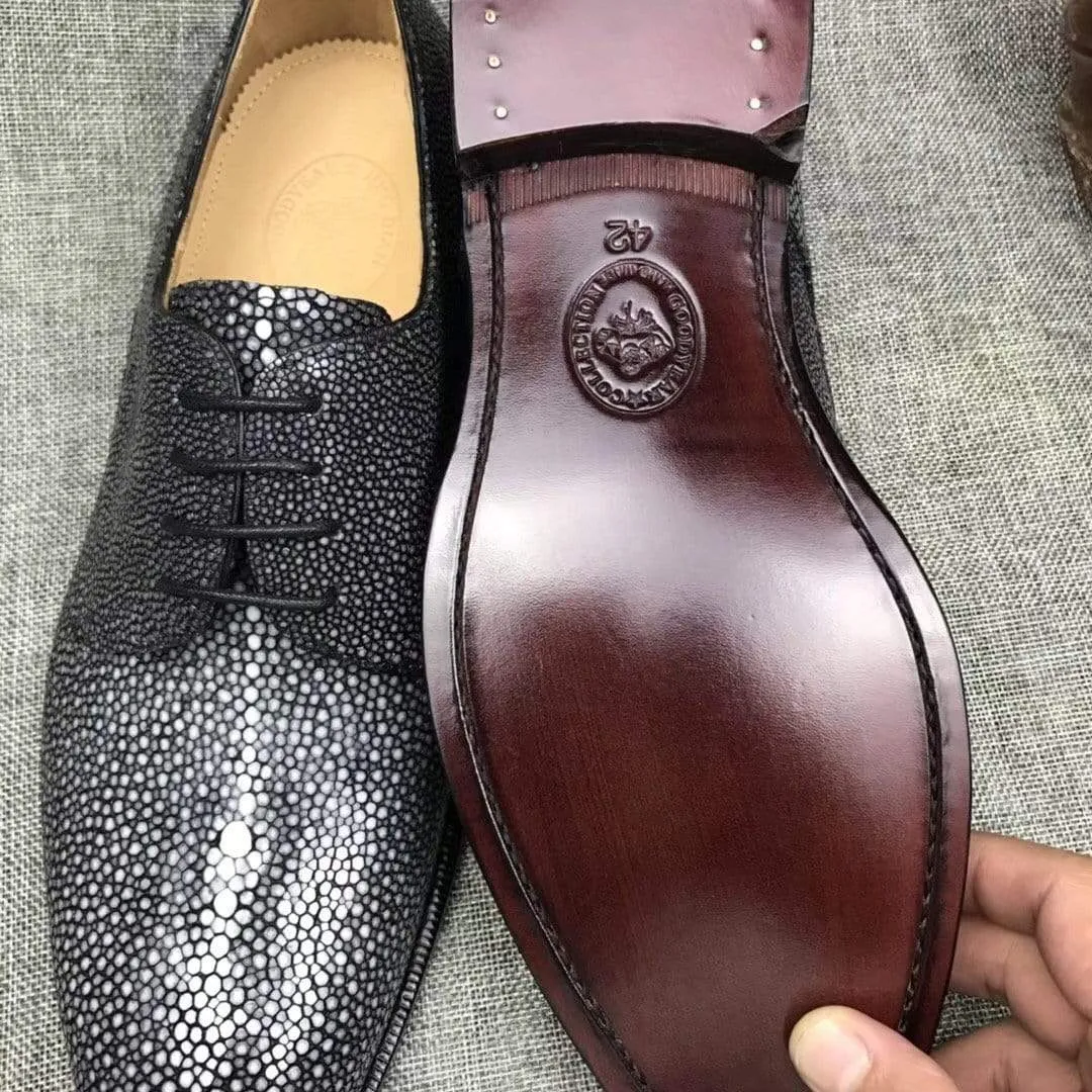 Reinforced Seams Crocodile Shoes Gray Lizard Leather Lace-Up Shoes For Men