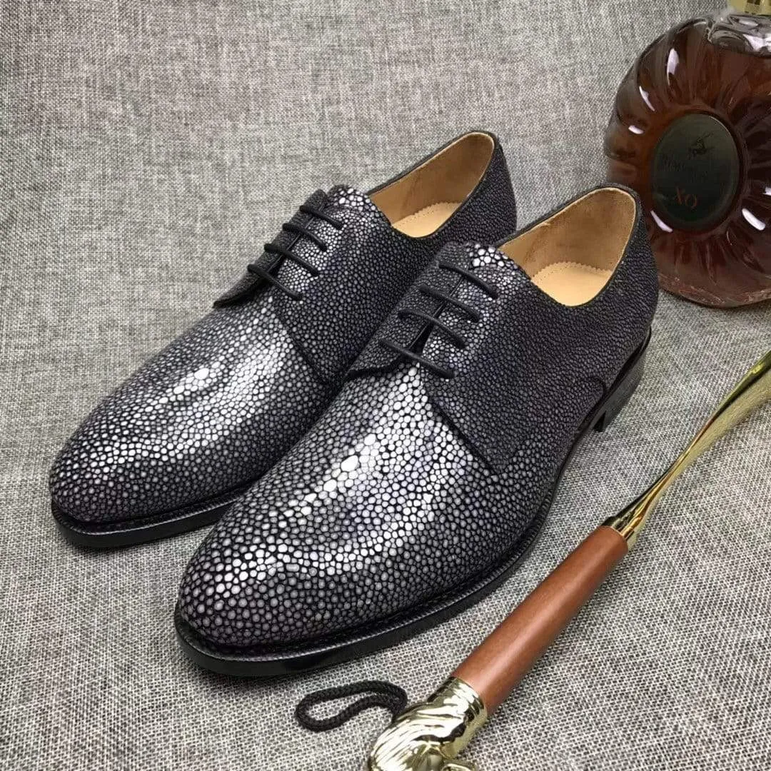 Seaside Step Crocodile Shoes Gray Lizard Leather Lace-Up Shoes For Men
