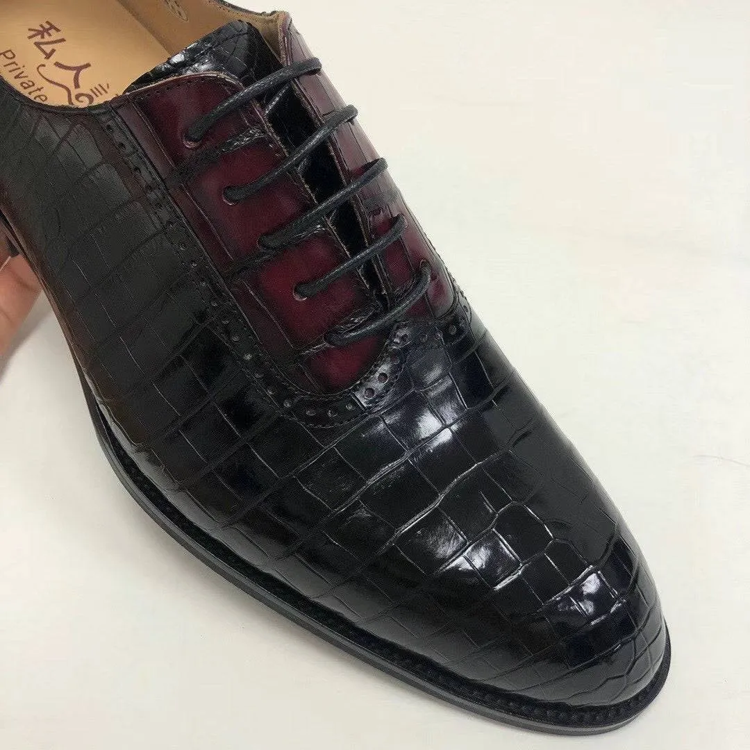 Crocodile Shoes Handmade Crocodile Leather  Vintage Two Tone Classic Lace Up Leather Lined Shoes Flexible Support Shoes