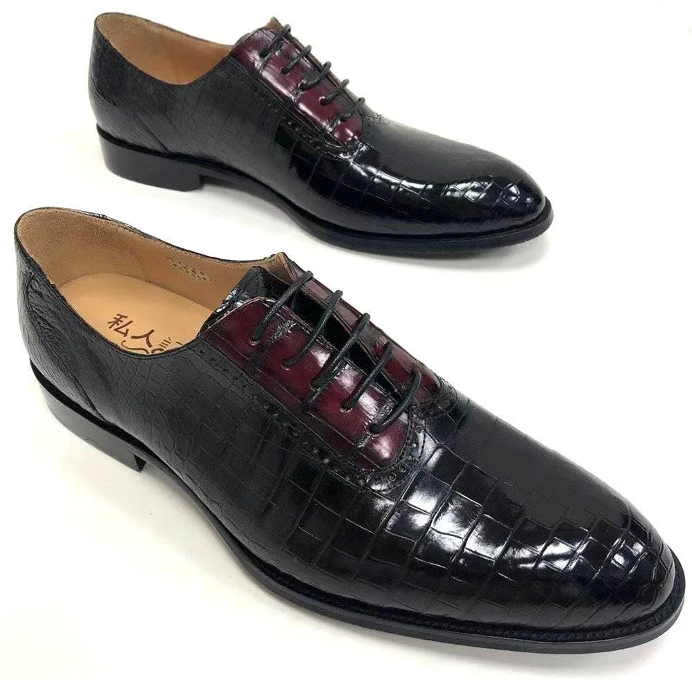 Fashionable Comfort Flat Design Crocodile Shoes Handmade Crocodile Leather  Vintage Two Tone Classic Lace Up Leather Lined Shoes