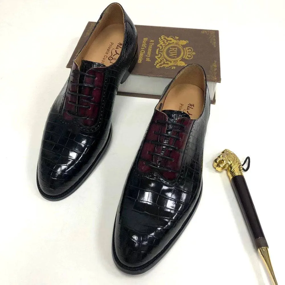 Crocodile Shoes Handmade Crocodile Leather  Vintage Two Tone Classic Lace Up Leather Lined Shoes Stylish Look