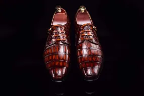 Crocodile Shoes Lace-Up Shoes In Retro Brown Crocodile Skin Leather Lightweight Comfort