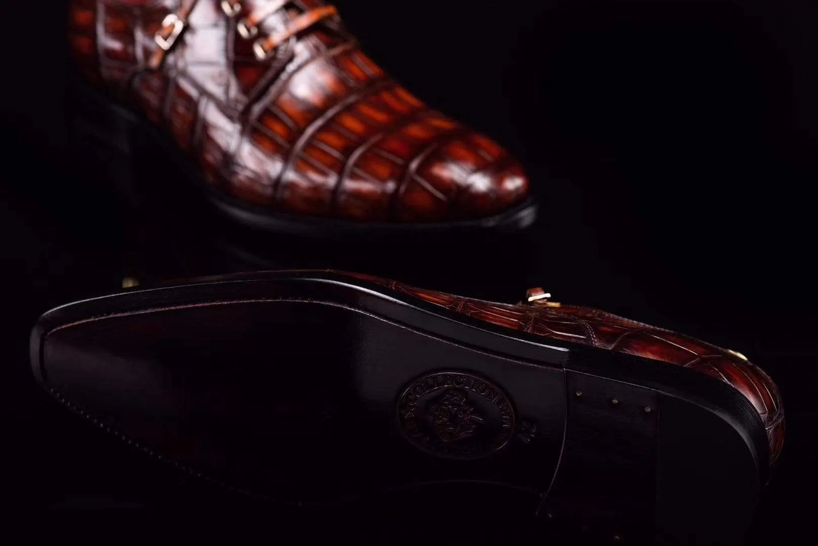 Crocodile Shoes Lace-Up Shoes In Retro Brown Crocodile Skin Leather Wide fit Effortless Fit