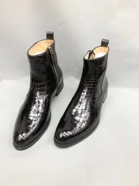 Village Mood Comfortable fit Crocodile Shoes Men Black Ankle Crocodile  Leather Boot, Men Side Zipper Boot, Men Crocodile Leather Boots