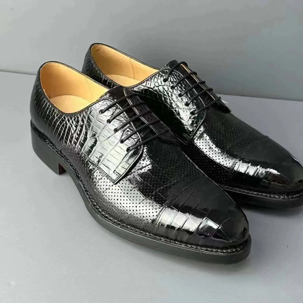 Chic Style Crocodile Shoes Men Breathable Crocodile Leather Shoes Goodyear Formal Dress Shoes Male Office Party Wedding Shoes