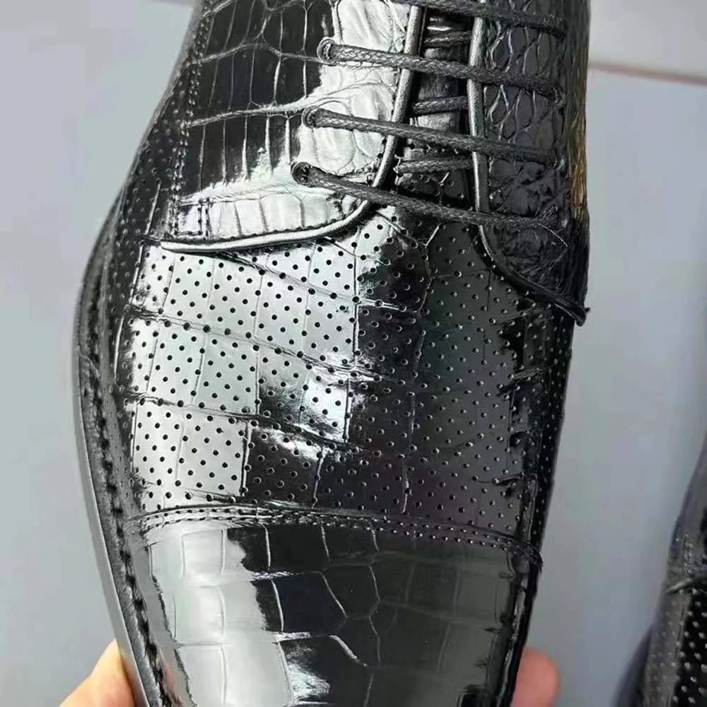 Look Hunt Charity Glow Crocodile Shoes Men Breathable Crocodile Leather Shoes Goodyear Formal Dress Shoes Male Office Party Wedding Shoes