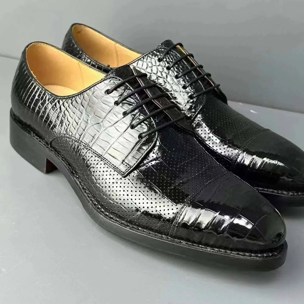 Crocodile Shoes Men Breathable Crocodile Leather Shoes Goodyear Formal Dress Shoes Male Office Party Wedding Shoes Fashionable Shoes Effortless Comfort