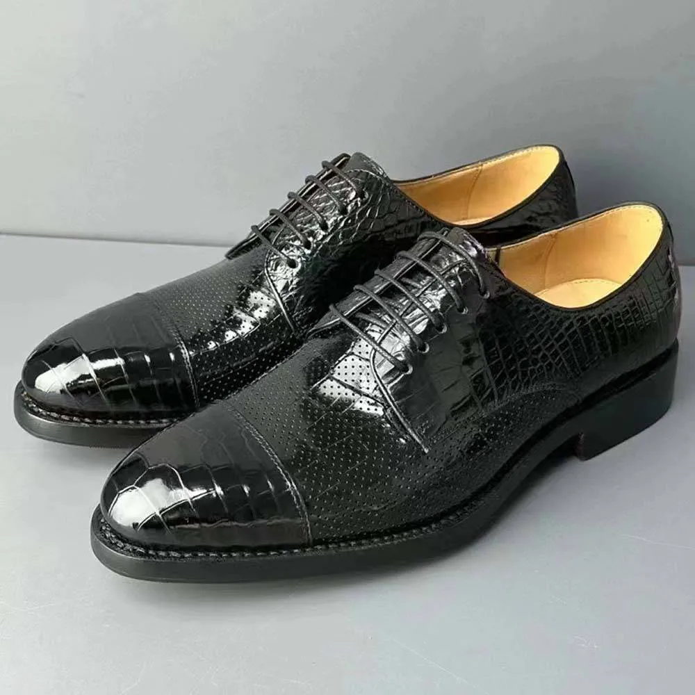 Fashionable Functional Shoes Crocodile Shoes Men Breathable Crocodile Leather Shoes Goodyear Formal Dress Shoes Male Office Party Wedding Shoes