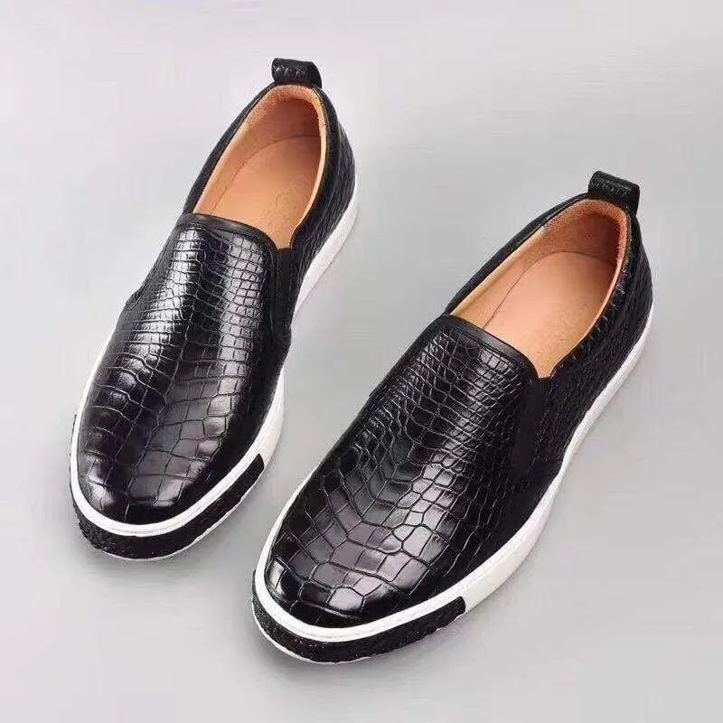 Crocodile Shoes Men Crocodile Leather Driving Shoes  Slip on Platform Loafers Working Shoes Metro Style