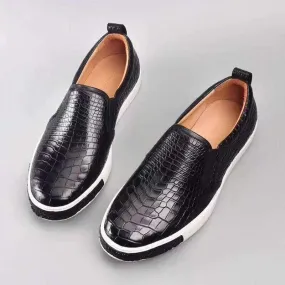 Crocodile Shoes Men Crocodile Leather Driving Shoes  Slip on Platform Loafers Working Shoes Metro Style