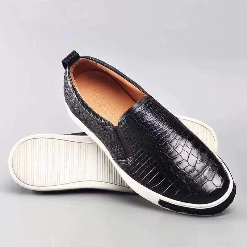 Ferry Glow Crocodile Shoes Men Crocodile Leather Driving Shoes  Slip on Platform Loafers Working Shoes