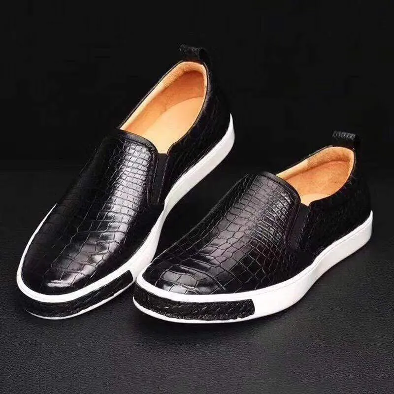 Practical Tree Lane Crocodile Shoes Men Crocodile Leather Driving Shoes  Slip on Platform Loafers Working Shoes