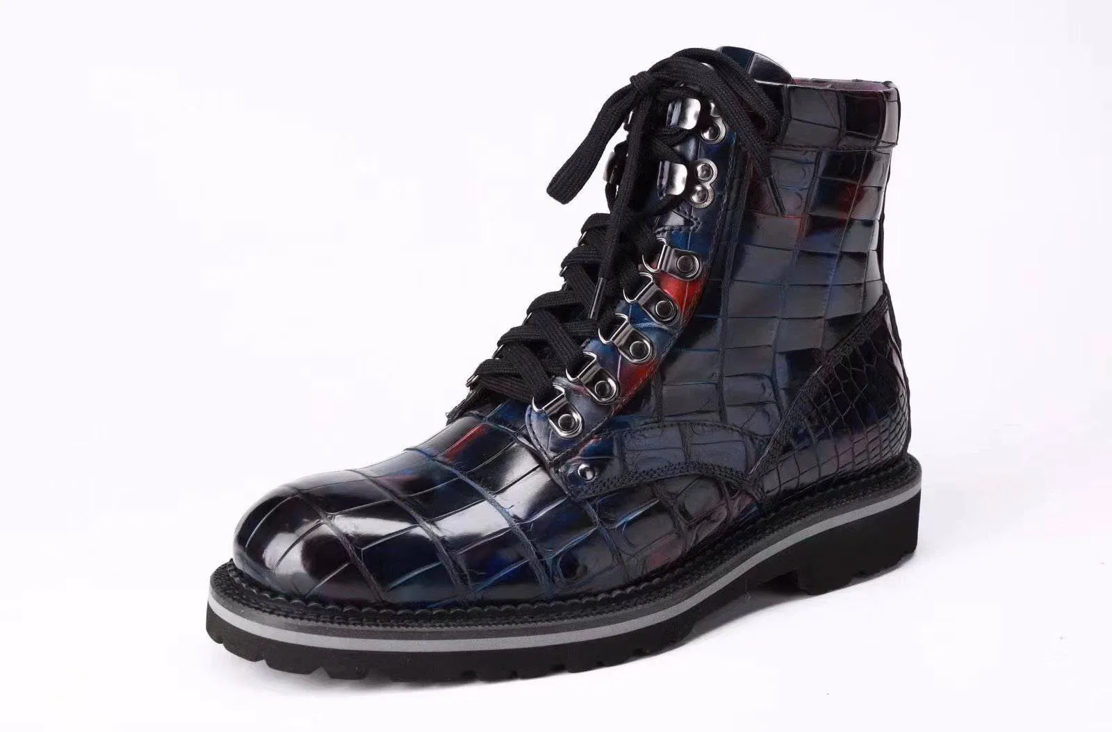 Crocodile Shoes Mens Boots Genuine Crocodile Leather High-top Lace Up  Anti-Slip Boot Vintage Multi Blue Wellness Glow Slip-On Style