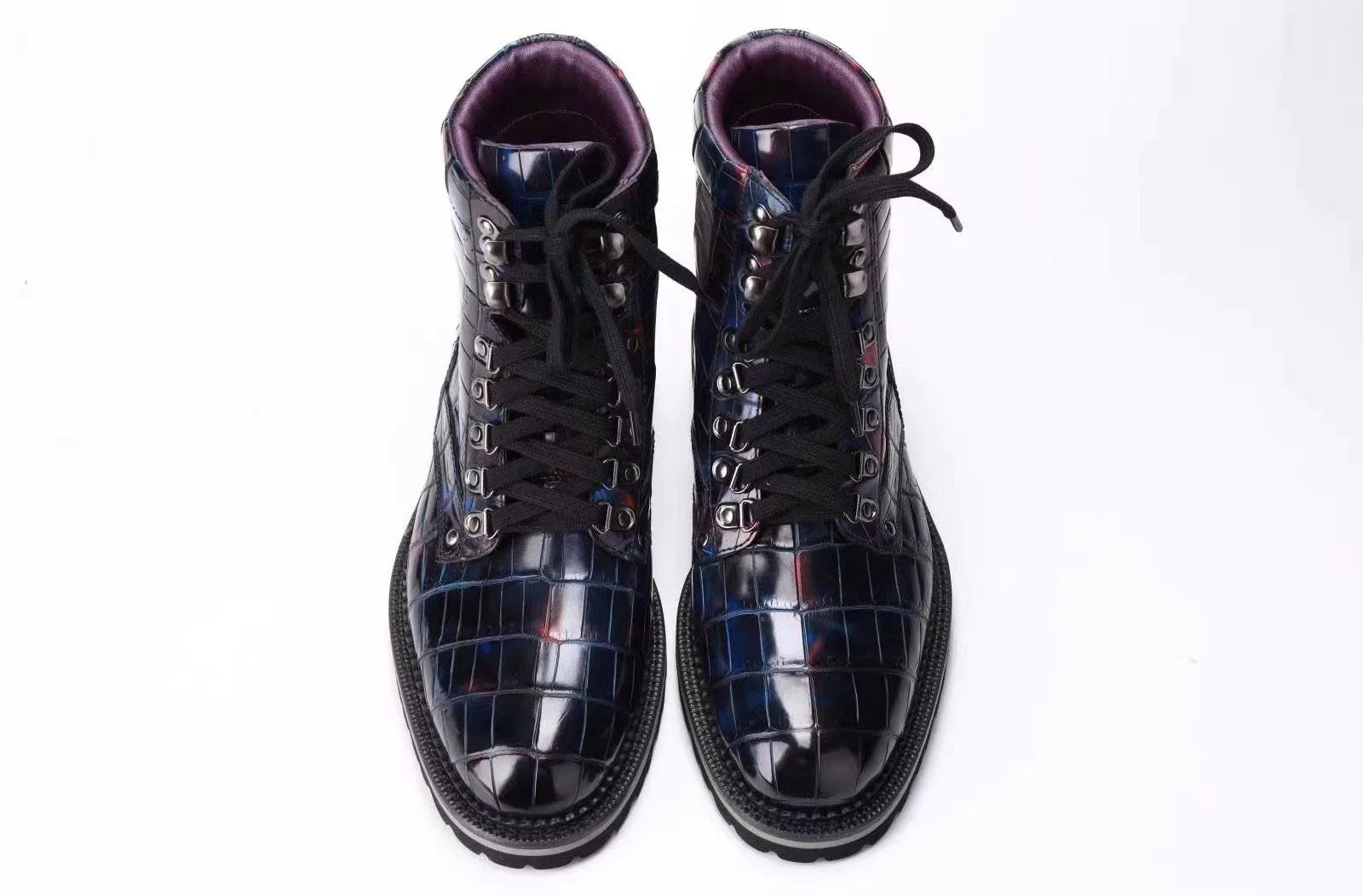 Crocodile Shoes Mens Boots Genuine Crocodile Leather High-top Lace Up  Anti-Slip Boot Vintage Multi Blue Classic Style Forest Glow