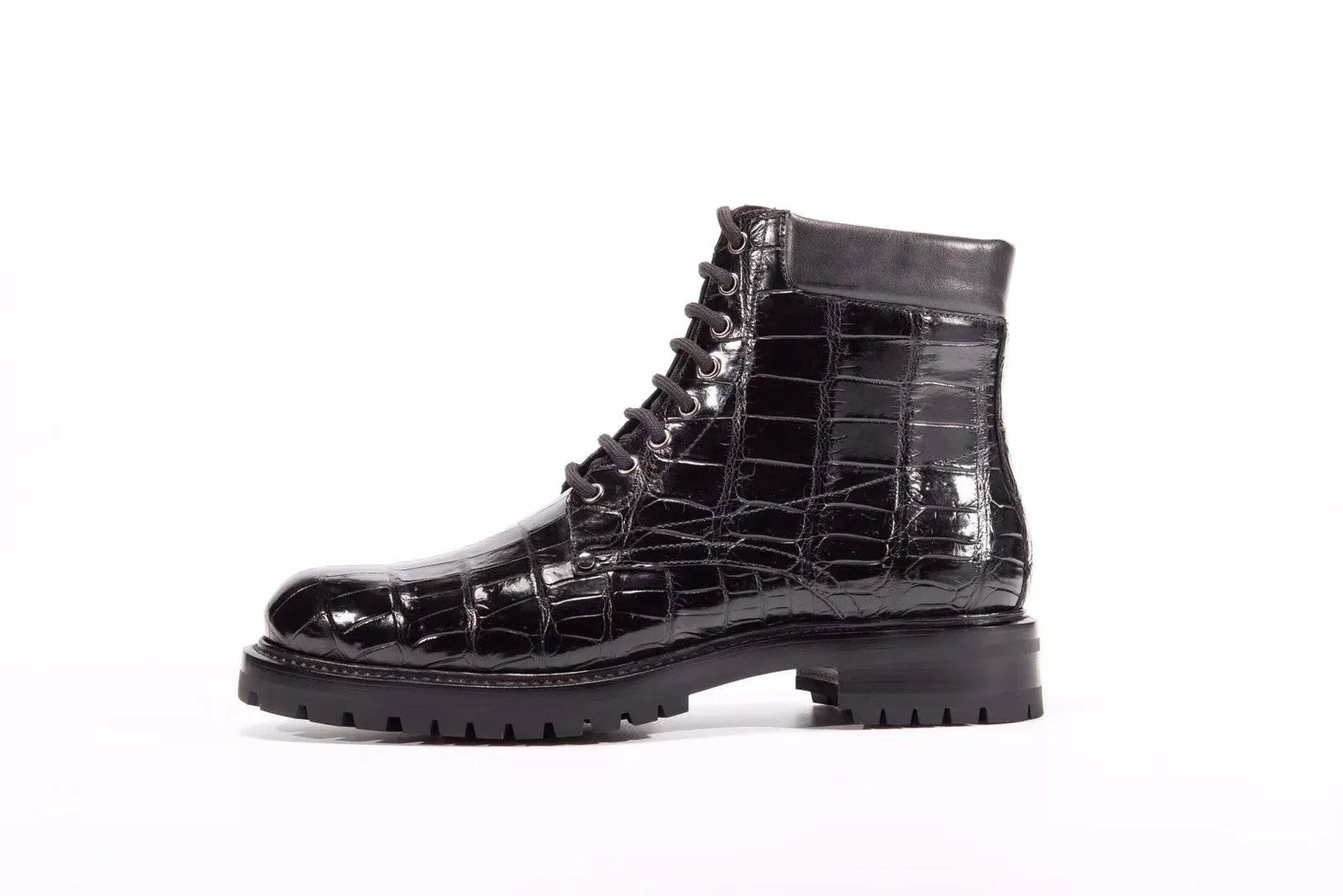 Crocodile Shoes Mens Boots Genuine Crocodile Skin Leather High-top Lace Up  Anti-Slip Boot Black Comfy Design molded